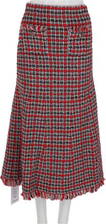 Self Portrait Red Plaid Fringed Hem Flap-Pocket Cotton-Blend Skirt