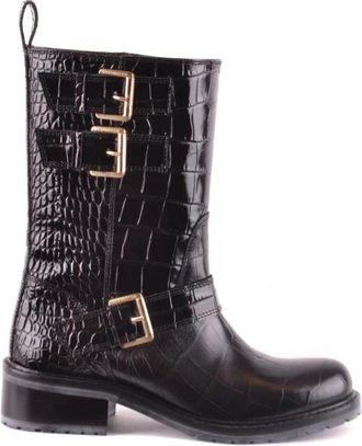 Dsquared2 Verfijnde Hoge Laarzen met Krokodillenpatroon - Dames - Hoge Laarzen - Zwart - 36 EU - Leer - Schoenen