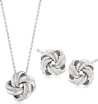 Ross-Simons Italian Sterling Silver Jewelry Set: Love Knot Necklace and Earrings