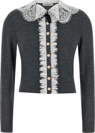 Self Portrait Grey Lace Collar Wool Cardigan