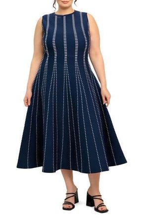 Flying Tomato Sleeveless Midi Sweater Dress in Navy/White at Nordstrom Rack, Size 3 X