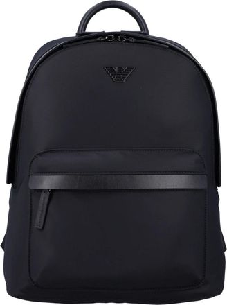 Emporio Armani Tassen, Heren, Zwart, ONE Size, Nylon, Zwarte nylon rugzak met lederen accenten