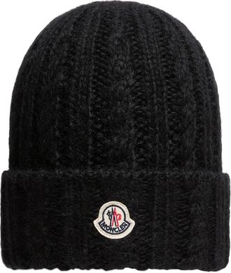 Moncler Moncler Cable Knit Wool Blend Beanie, Women, Black, Size: One Size