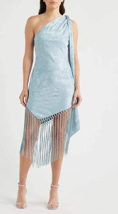 Amanda Uprichard Chrishell Fringe One-Shoulder Dress in Powder Blue at Nordstrom, Size X-Small