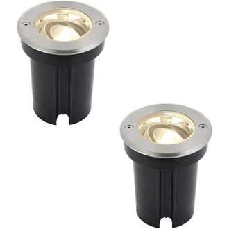 Loops 2 PACK Stainless Steel IP67 Ground Light - 6W Warm White LED - Tilting Head in Metallics