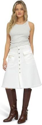 Belle & Bloom Let Me Wander Button Front Denim Midi Skirt in White at Nordstrom, Size X-Small
