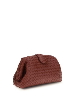 Bottega Veneta Womens Clutch Lauren 1980 Lava Red Red-Brass V Lamb Leather Bags Red/brass