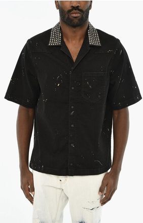 Dsquared2 Acid Wash Effect Denim Overshirt with Studs Collar size 46