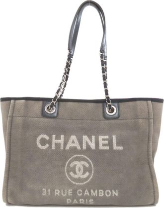 Chanel Gray Leather Tote Bag (Pre-Owned)
