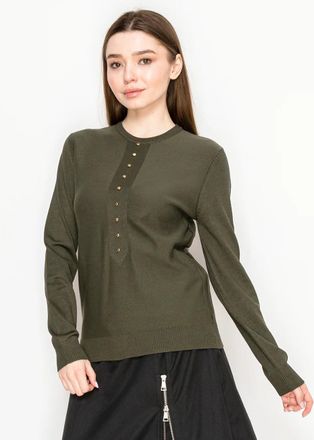 YAL New York Olive Sweater with Gold Button Trim
