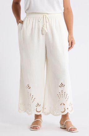 Treasure & Bond Cutwork Hem Linen Blend Pants in Ivory Egret at Nordstrom, Size 1 X