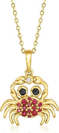Ross-Simons Ruby and. Black Spinel Crab Pendant Necklace With Single Diamond in 18kt Gold Over Sterling