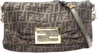 Fendi Pre-owned Zucca Leren Nylon Canvas Schoudertas - Dames - Vintage Schoudertas - Bruin - ONE Size - Nylon - Vintage