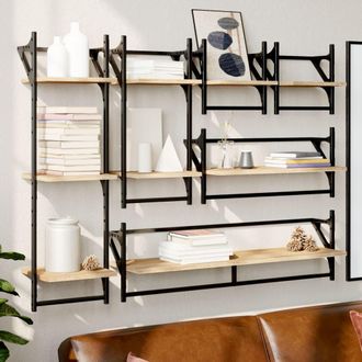 vidaXL Vidaxl - Estantes Pared Con Barras 6 Pzas Madera Ingenier&iacute;a Roble Sonoma