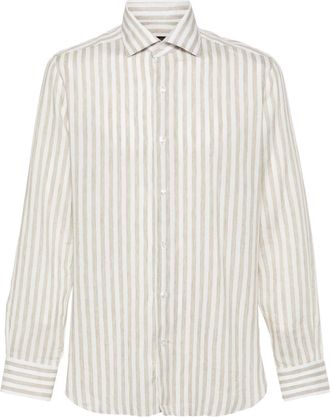 Barba spread-collar striped shirt - White