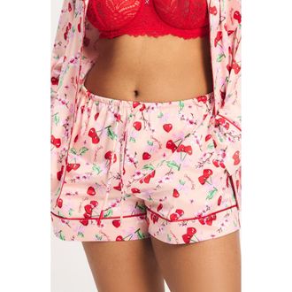 Savage x Fenty Satin Ever After Cuffed Pajama Shorts in Retro Rose Lil Tart Print at Nordstrom, Size X-Small