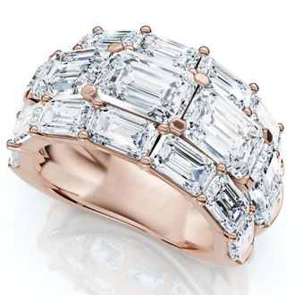 Pompeii3 9.70Ct Emerald Cut Diamond 3-Row Fashion Wide Ring Gold Lab Grown