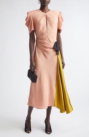 Valentino Draped Keyhole Midi Dress in Coral at Nordstrom, Size 8 Us