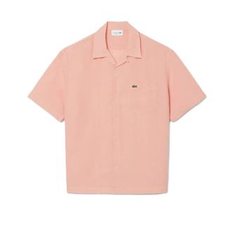 Lacoste Short-Sleeved Button-Up Shirt with Camp Collar