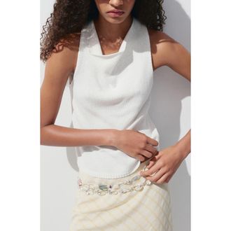 Mango Cotton Knitted Strap Top in Off White at Nordstrom, Size X-Small