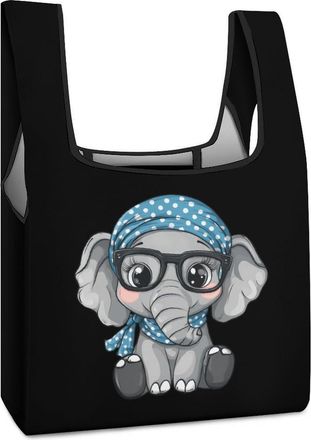 Generic Elephant Glasses Headband Shopping Bag Reusable Grocery Tote Bag Foldable Handbag for Travel Picnic