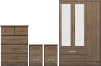 Seconique Nevada 3 Door 2 Drawer Mirrored Wardrobe Set Rustic Oak 2 Man Del