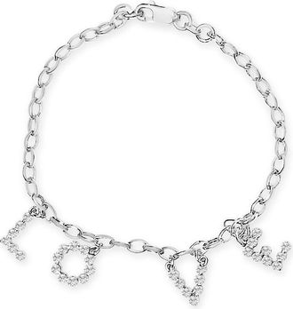 House of Brilliance 10k White Gold 1/6 Cttw Diamond Love Charm Cable Chain Bracelet