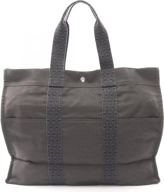 Herm&egrave;s Gray Nylon Canvas Canvas Handbag Tote Bag (Pre-Owned)