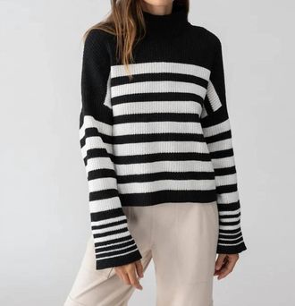 Sanctuary Stay Cozy Sweater In Black And Chalk Stripe