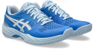 Asics Indoorschuh ASICS GEL-COURT HUNTER 3, Damen, Gr. 38, weiss (blau coast, wei&szlig;), Synthetik, Textil, Schuhe Indoorschuh