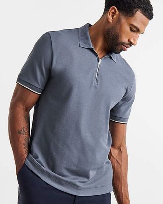 HUGO BOSS Zip Neck Polo - Blue