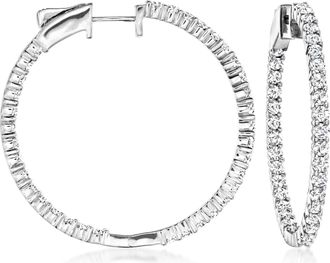 Ross-Simons Diamond Inside-Outside Hoop Earrings in Sterling Silver