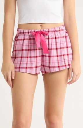 Florence By Mills Cozy Shortie Flannel Sleep Shorts in Mauve Mist Plaid at Nordstrom Rack, Size X-Large
