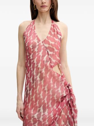 Bardot halterneck cut-out dress - Red