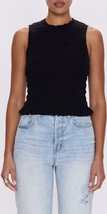 Pistola Denim Phoebe Sleeveless Smocked Stretch Cotton Tank in Noir at Nordstrom, Size X-Large