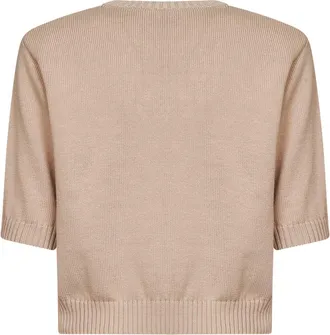 Max Mara Womens Embroidered Cotton Knit Top Pink Sweater