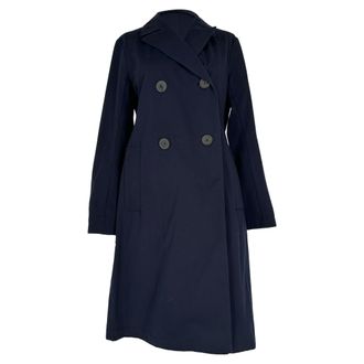 Jil Sander Double-Breasted Trench Coat in Navy Blue Cotton