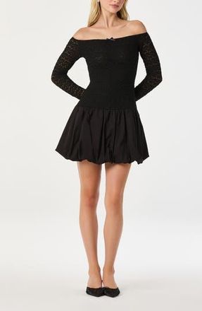 ASTR the Label Off the Shoulder Bubble Minidress in Black at Nordstrom Rack, Size X-Small
