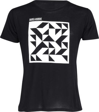Saint Laurent Pre-owned Mens Geometric Print T-shirt in Black and White Cotton - Size Small