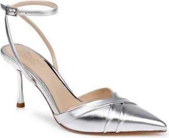 Badgley Mischka Parklyn Ankle Strap Pointed Toe Pump in Silver Metallic at Nordstrom, Size 8.5