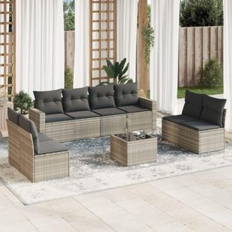 vidaXL Set Muebles Jard&iacute;n 9 Pzas Y Cojines Rat&aacute;n Sint&eacute;tico Gris Claro Vidaxl