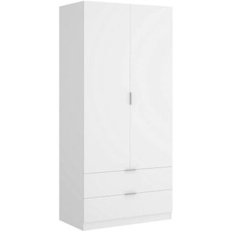 Dmora Dmora - Guardarropa Donan, Armario dormitorio con 2 puertas y 2 cajones, Mueble con barra para colgar ropa, 82x52h180 cm, Blanco y Roble
