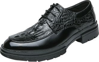 Generic Dress Leather Shoes for Men Classic Patent Lace-ups Oxfords Pointed Toe Leather Shoe Block Heel Sneakers Non Slip Fashion Footwear for Weddings and Tu