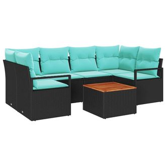 vidaXL Conjunto De Sof&aacute;s De Jard&iacute;n 7 Pcs Negro Rat&aacute;n Sint&eacute;tico Vidaxl