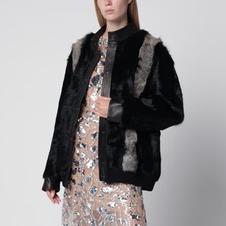 Valentino Giacca in shearling e pelle nera/grigia
