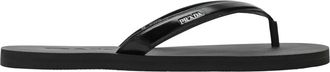 Prada Schoenen, Heren, Zwart, 44 EU, Leer, Gekreukelde Lederen Flip-Flop