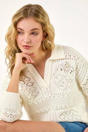 DUSK Openwork Collared Knit Jumper