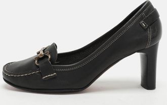 Ferragamo Black Leather Gancini Loafer Pumps