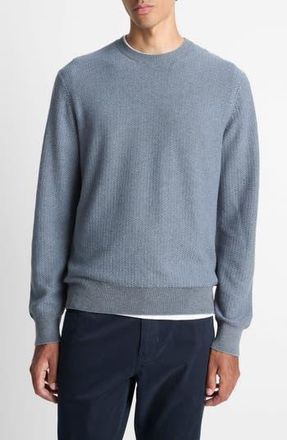 Vince Geometric Jacquard Wool & Cotton Blend Crewneck Sweater in Blue/Medium Heather Grey at Nordstrom Rack, Size Xx-Large
