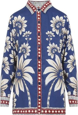 Farm Rio Luna Bloemenprint Blouse - Dames - Overhemden - Blauw - XS - Overhemden